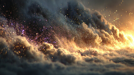 Sparkling clouds with glowing particles and dramatic lighting.