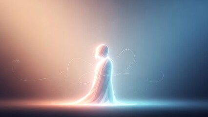 Ethereal Humanoid Figure of Light with Radiant Gradient Glow &ndash; Spiritual Energy and Transcendent Form in Warm and Cool Hues