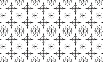Intricate black and white geometric floral pattern with stars and petals geometric pattern