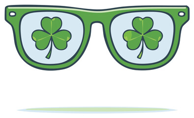 Green Sunglasses Reflecting Lucky Clover Symbols for St Patricks Day Celebration