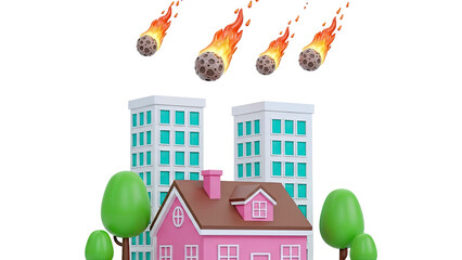 Meteors falling on a cartoon city