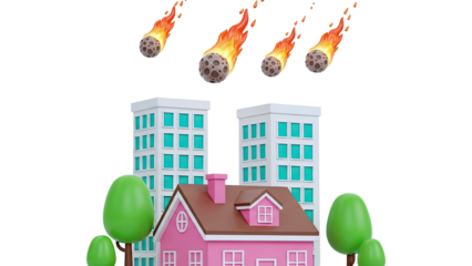 Meteors falling on a cartoon city