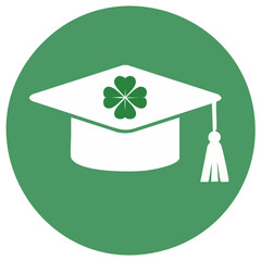 Graduation cap with a four-leaf clover symbol, symbolizing good luck and academic achievement