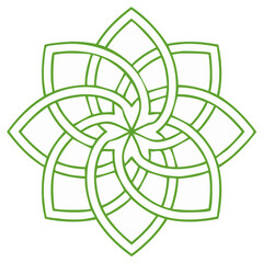Intricate green geometric pattern resembling a stylized lotus flower or Celtic knot symbolizing nature and harmony