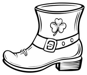 St. Patrick's Day leprechaun boot graphic illustration with shamrock.
