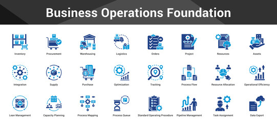 Business Operations Foundation Cohesive set of minimalist vector icons representing key ideas with visual clarity