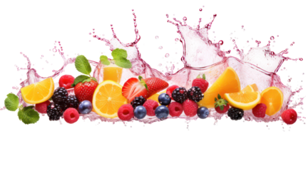 Fresh fruit splash on transparent background