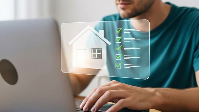 man working on computer for home selection process