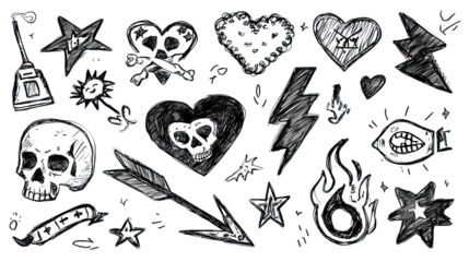 Hand drawn tattoo designs on transparent background