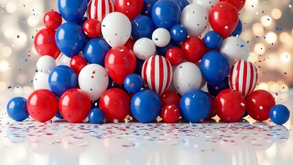 Independence Day: Red White and Blue Balloons with Confetti
