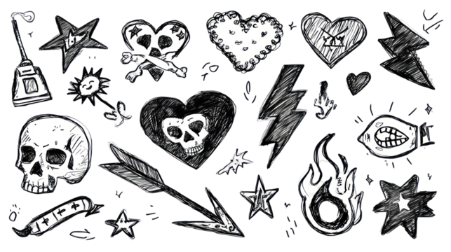 Hand drawn tattoo designs on transparent background - Powered by Adobe