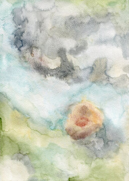 abstract watercolor landscape with river