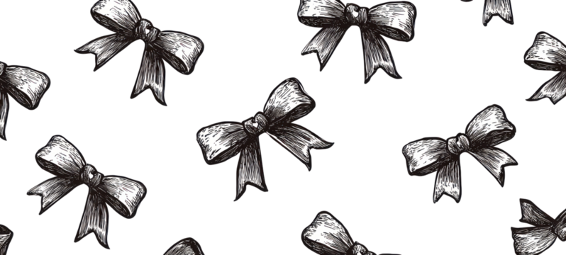 Black and white bow pattern on transparent background - Powered by Adobe