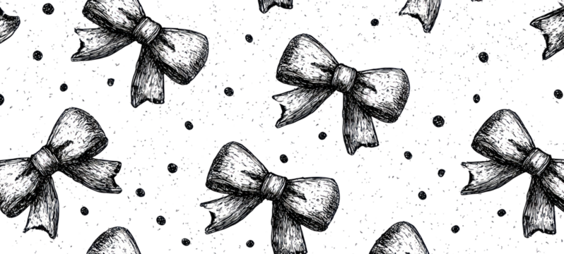 Black and white bow pattern on transparent background - Powered by Adobe