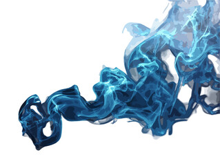 白い背景に、青と水色の透明な煙がダイナミックに流れる抽象的なイメージ。エネルギー、動き、神秘的な雰囲気を表現し、背景やテクスチャとして活用できるグラフィック素材。