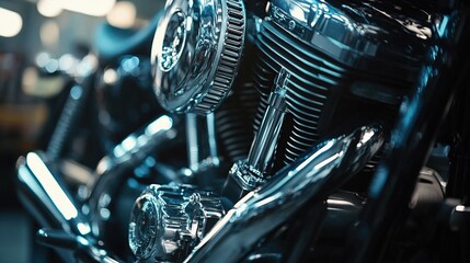 Fototapeta premium Chrome Motorcycle Engine Close-up