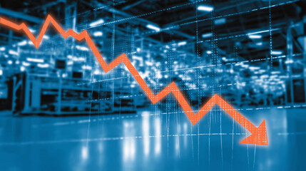Market Downturn: A visual representation of a market downturn, with a bold red arrow dramatically pointing downwards in an industrial setting, symbolizing financial challenges and economic recession.