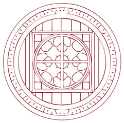 Geometric Circular Emblem Featuring Ornamental Square Panel with Oval Motifs