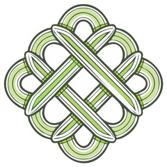 Abstract green Celtic knot design illustration. Intertwined lines forming a geometric pattern.