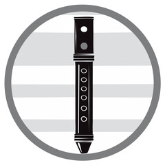 Silhouette illustration of a flute musical instrument inside a gray circular frame