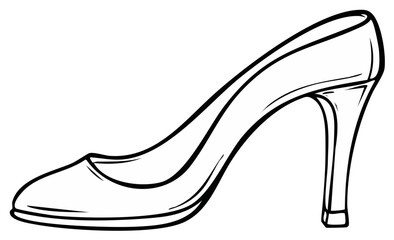 Classic Black and White Outline Drawing of a Single High Heel Shoe