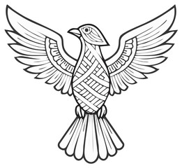 Elegant Black and White Bird Line Art with Intricate Weave Pattern for Coloring and Design Projects