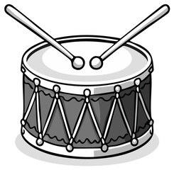 Classic cartoon snare drum with two drumsticks music instrument illustration design element
