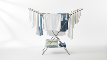 Laundry clothes drying on clothesline outdoor.