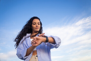 Woman using smartwatch
