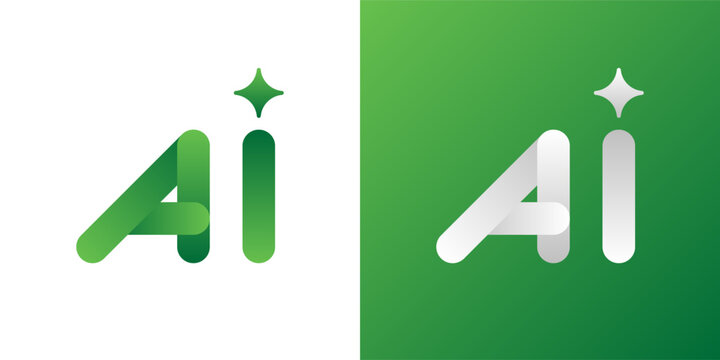 AI logo icon for smart assistant technology. Modern vector symbol with star abstract form accent. Gradient graphic suits chatbot apps software buttons stickers and business communication tools.
