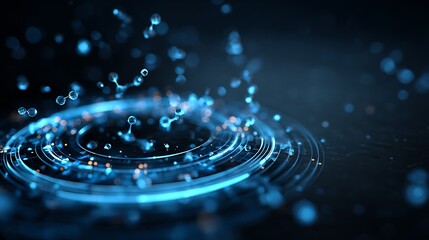 circular hologram interface displaying molecular data, pharmaceutical AI analysis, floating particles