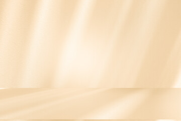 Wall interior autumn background, studio, and backdrops show products. with shadow leaf color beige background for text insertion and presentation of product	