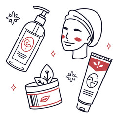 Facial Skincare and Cosmetic Treatment Flat Vector Icons
