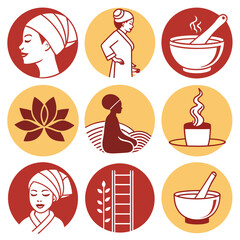 Luxury Spa Services and Wellness Therapy Flat Vector Icon Set