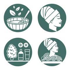 Wellness Center and Relaxation Spa Flat Vector Icon Collection