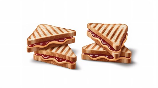Grilled Peanut Butter and Jelly Sandwich Triangles Toasted PBJ Snack with Fruit Jam on White Bread Tasty Lunch Appetizer