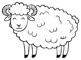 Cheerful cartoon ram illustration featuring fluffy wool and curly horns perfect for children's designs