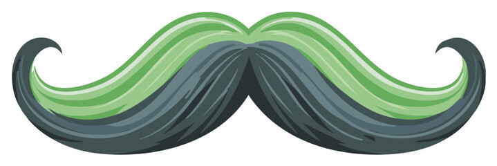 Stylized Mustache with Green and Gray Stripes, Curled Ends