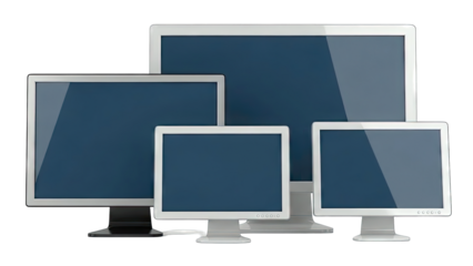 Multiple computer monitors in various sizes