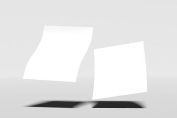 Floating Paper Sheet Branding Mockup with Blank White Pages and Soft Shadows on Minimal Background