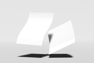 Floating Paper Sheet Branding Mockup with Blank White Pages and Soft Shadows on Minimal Background