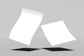 Floating Paper Sheet Branding Mockup with Blank White Pages and Soft Shadows on Minimal Background