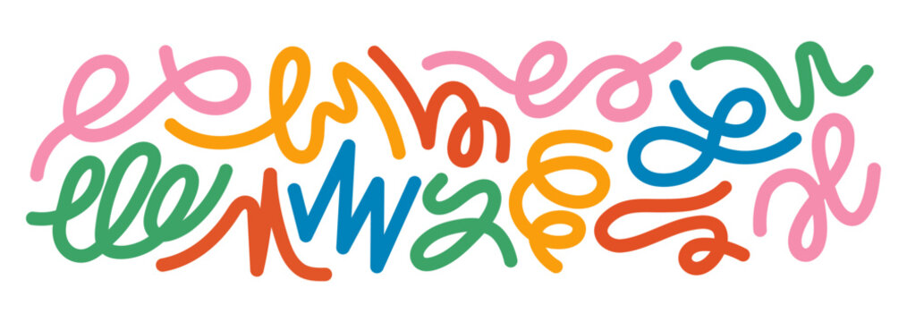 Creative Abstract Color Gradient Lines For Kids. Wave Shape Pattern. Vector 3D Graphic Design Elements. Wavy Dynamic Rainbow Ribbons