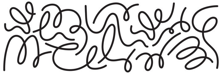 Abstract black Color Line Shapes. Vector Squiggle Pattern Design. Background with Fun Kid Graphics. Wave Party Color Lines Isolated on background