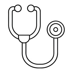 Simple black and white outline icon representing a medical stethoscope used for doctor checkups and diagnostics