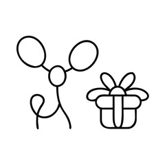 Simple line art icon depicting a stylized propeller or fan next to a wrapped gift box icon