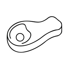 Simple black and white outline icon representing a raw steak cut with a bone for food design concepts