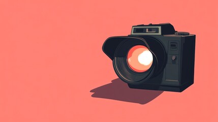 Stylized illustration of a camera with a lens on a solid background