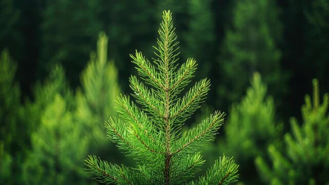 Lush Green Evergreen Tree Against a Dense Forest Background Showcasing Nature's Beauty and Tranquility in the Wilderness