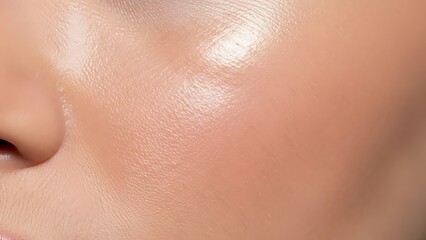 Fototapeta premium Extreme Close-Up Macro Shot of Healthy Human Skin Texture with Visible Pores and Natural Glow, Ideal for Skincare, Beauty, and Dermatology Concepts